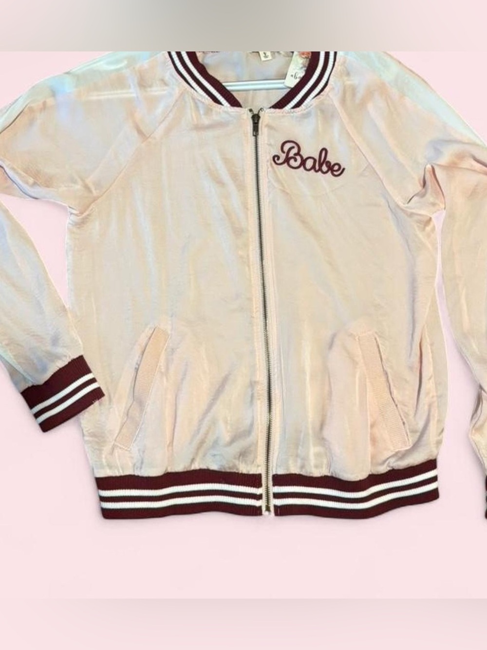 Pink varsity jacket